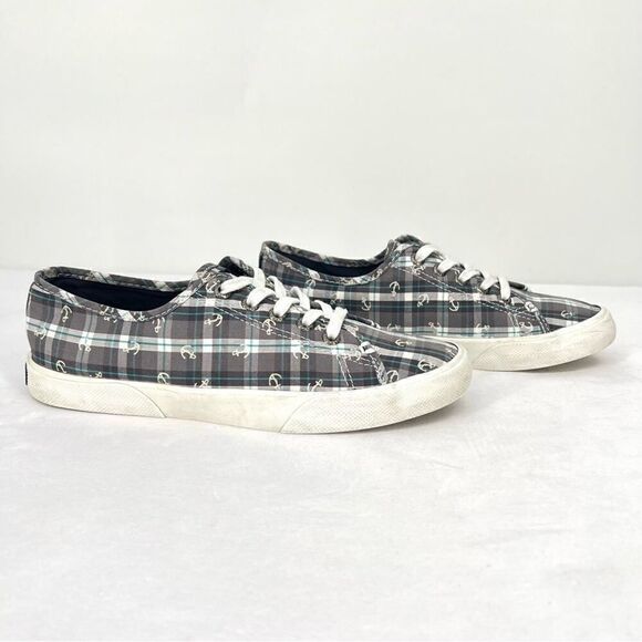 Sperry Pier View Anchor Plaid Gray Blue White Canvas Laced Slip On Sneakers 7.5 - Picture 11 of 11